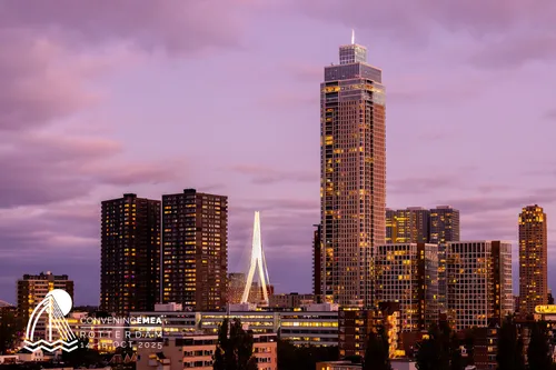 Evening shot of part of the skyline of Rotterdam