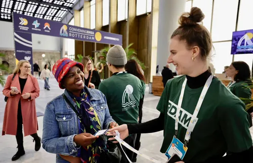 Photo of people registering for PCMA EMEA at Postillion WTC Hotel & Convention Centre, Rotterdam