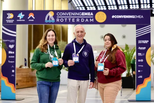 Photo of people registering for PCMA EMEA at Postillion WTC Hotel & Convention Centre, Rotterdam