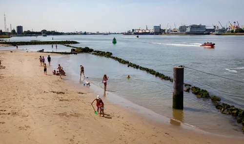 Het Quarantaine strandje bij Heijplaat in de Nieuwe Maas