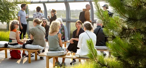 Photo of people enjoying the Depot rooftop terrace