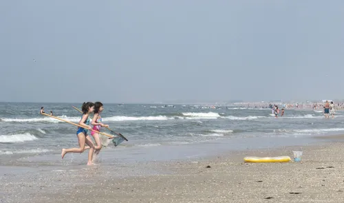 Een foto van kinderen op het strand van Hoek van Holland