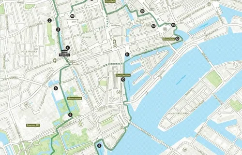 Een detail van de kaart van de stadswandeling