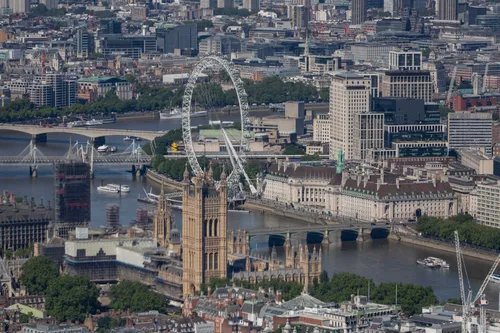 Aerial view of London city centre with the Thames